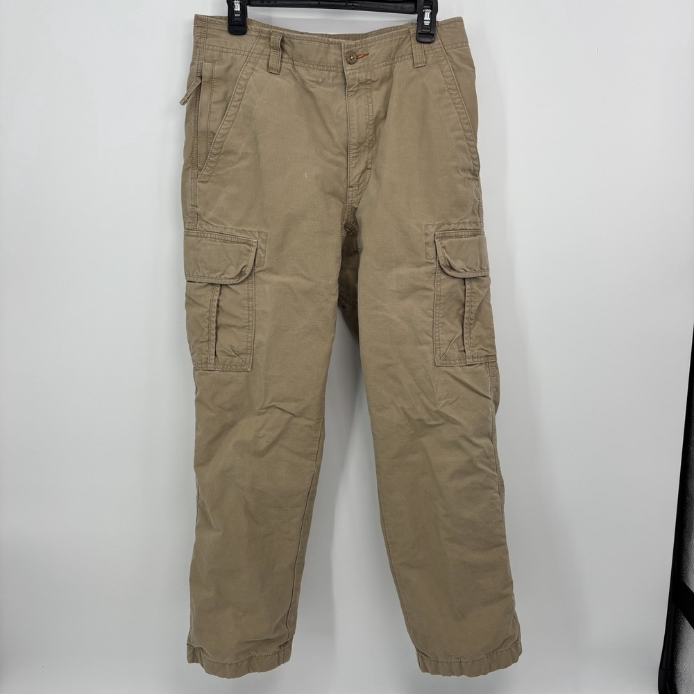 L.L.Bean Cargo Pants Mens 31x30 Khaki Camo Lined Cotton Workwear Carpenter